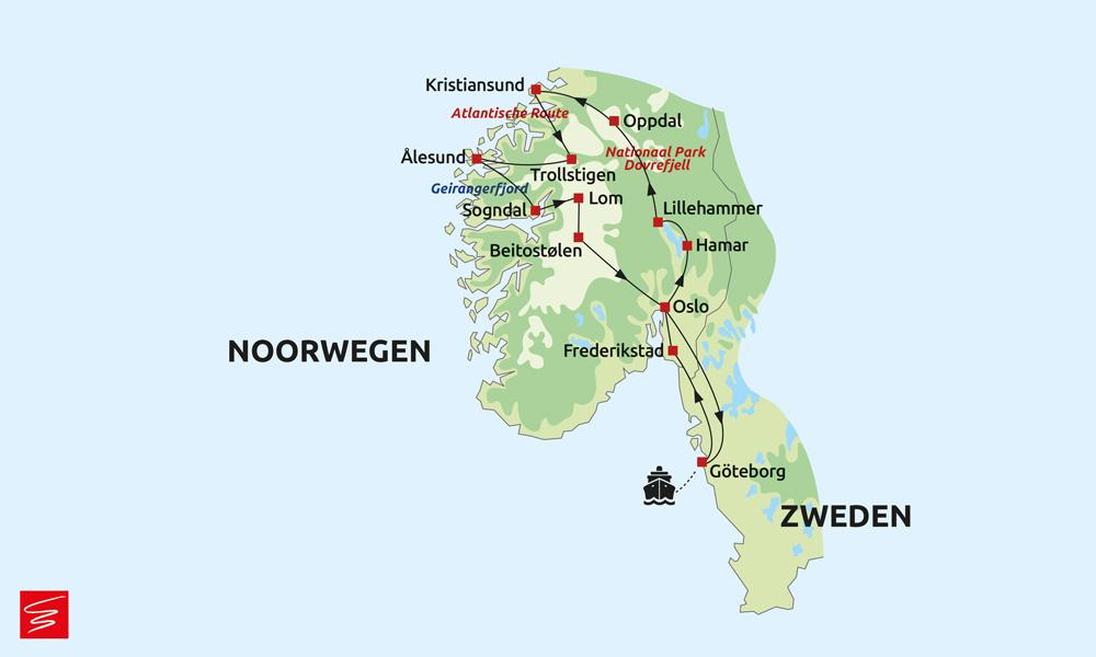 Route Hoogtepunten Noorwegen